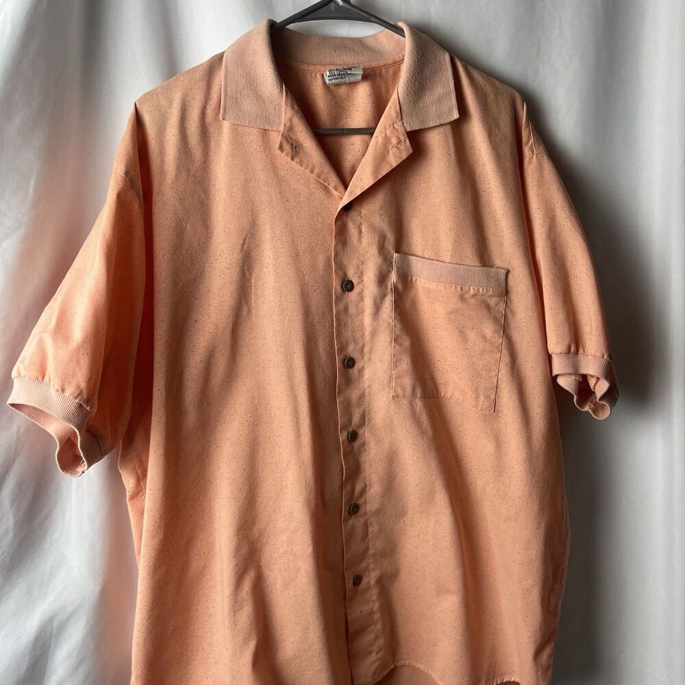 Men’s Vintage Brittania Peach Shirt Button Down Short Sleeve Pocket Large